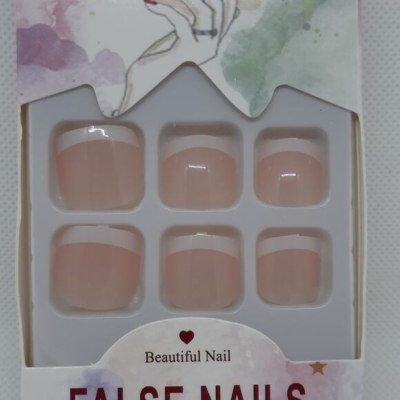 French Manicure Square False Short Press On Nails - Picture 1 of 5
